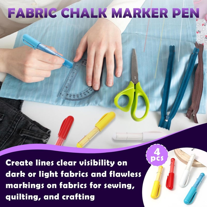 chaseroad 4PCS Sewing Chalk for Fabric, Wipeable and Washable Fabric Chalk for Sewing, Tailors Chalk for Fabric Etailed Marking on Fabrics, Cottons, Leathers - Blue, White, Red, Yellow - Image 2